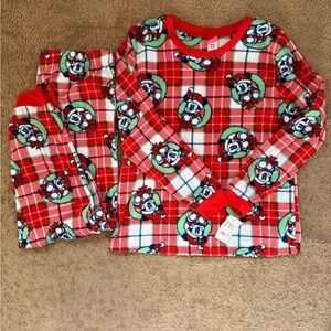Disney Red Plaid Pajama Set with Mickey Mouse Christmas Design